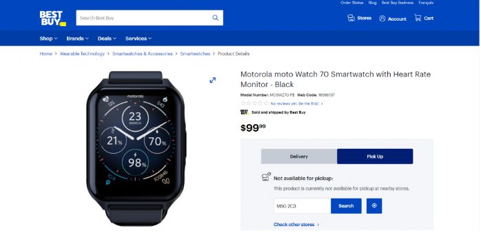 رصد ساعة Moto Watch 70 الذكية في قوائم Best Buy
