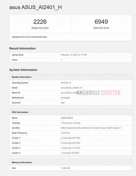 هاتف Asus Zenfone 11 Ultra يظهر بمعالج Snapdragon 8 Gen 3 في Geekbench