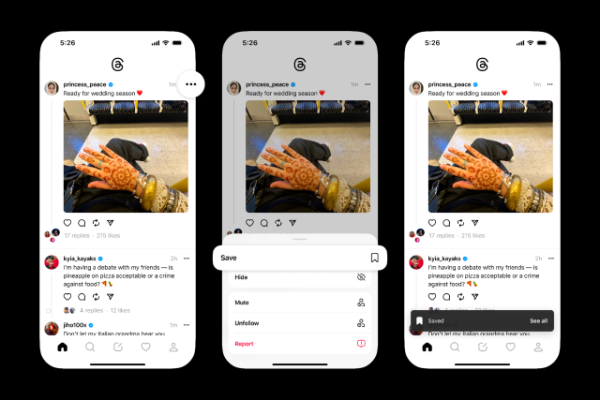 تطبيق Threads من Meta يحصل على ميزة وضع إشارة مرجعية لحفظ المشاركات