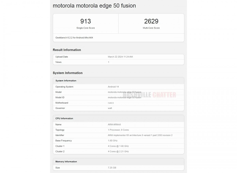 رصد هاتف Motorola Edge 50 Fusion في Geekbench بمعالج Snapdragon 6 Gen 1